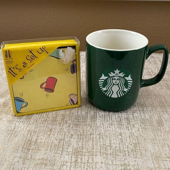 Starbucks Mermaid Siren Logo Ceramic Coffee Cup/Mug 16 oz 2021NWOT & Coasters - Picture 1 of 5